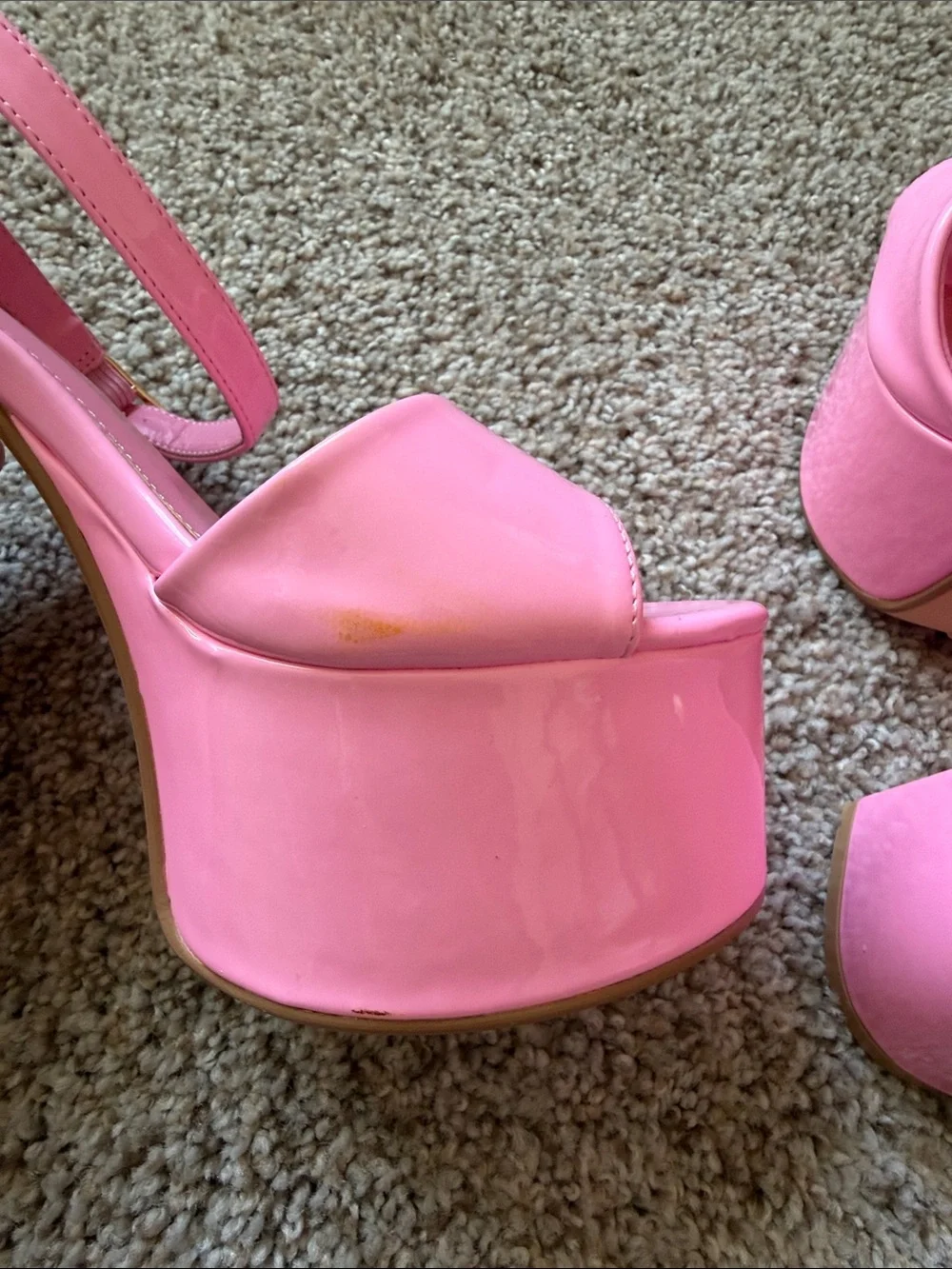 Lemon Drop Pink Platform Block Heel Sandals with Ankle Strap